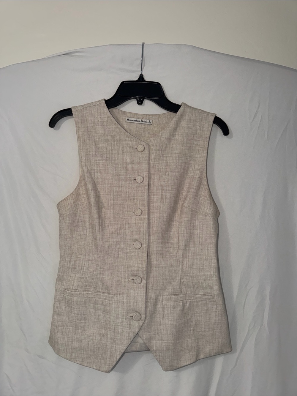 Abercrombie & Fitch Neutral Cream Button Vest